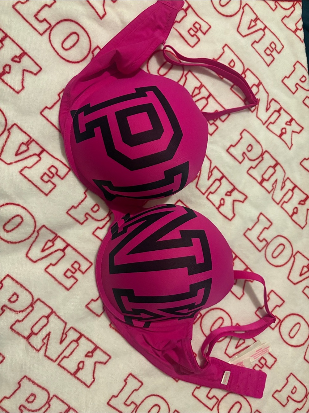PINK Victoria's Secret Hot Pink Logo Push-Up Bra